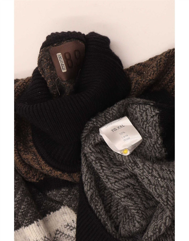 Pulover vintage pentru bărbați cu gât rulat, lână mare chevron, gri