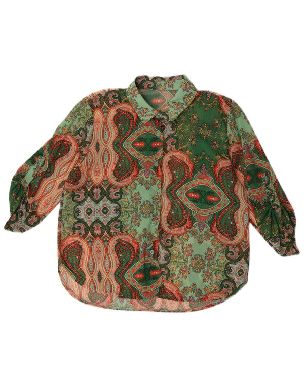 Bluză cu cămașă transparentă pentru femei vintage UK 16, verde, cachetă mare