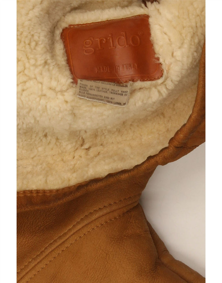 Jachetă vintage bărbătească din shearling UK 40 mare maro piele