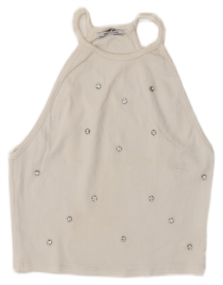 Top Crop Halter pentru femei Zara UK 8 Small White