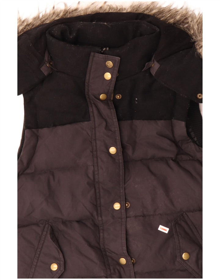 JACK WILLS Gilet căptușit cu glugă pentru femei UK 12 Medium Black Colorblock