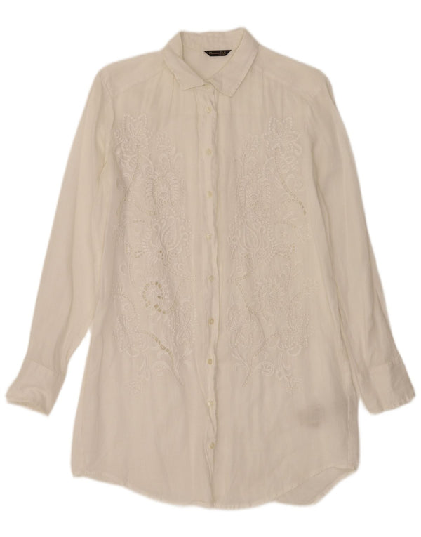 Cămașă cu paragate Massimo Dutti pentru femei UK 14 Medium Off White Floral Ramie