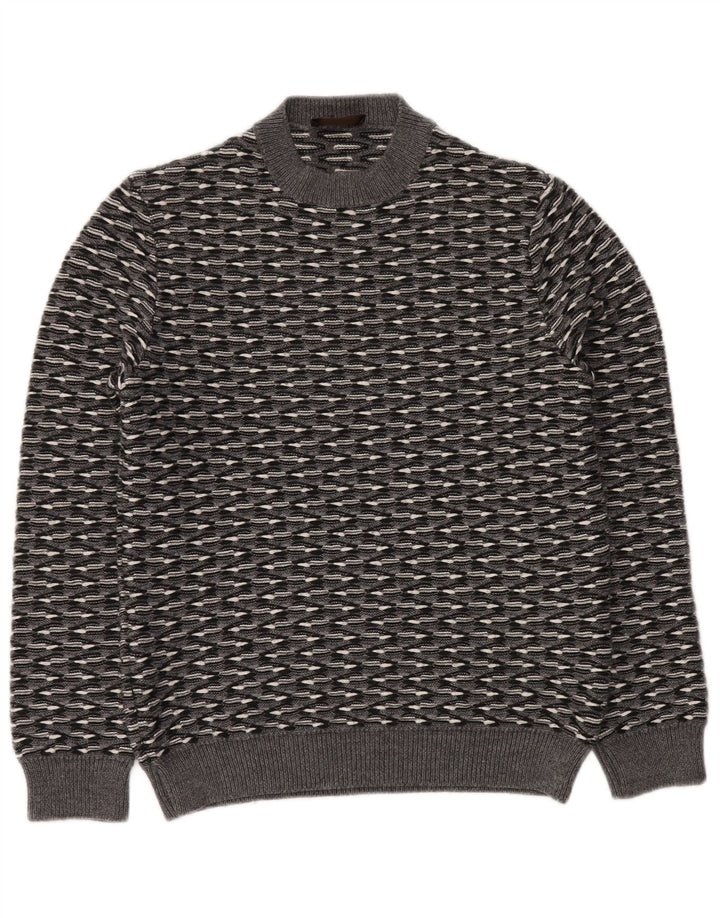 Pulover RELIVE pentru bărbați cu gât roșu IT 46 din lână cu dungi gri mici