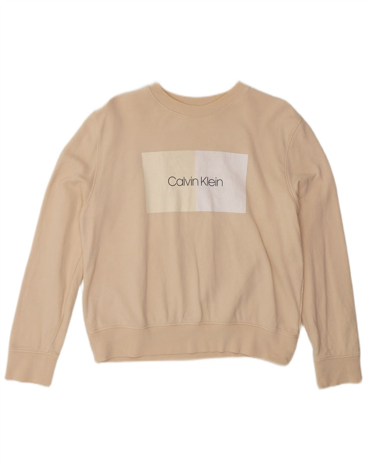 Calvin Klein Pulover supradimensionat cu grafic pentru femei UK 10 Mic Bej