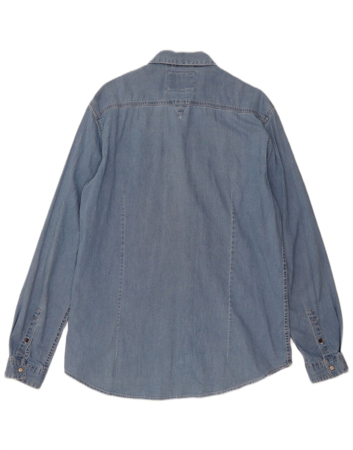 Cămașă pentru bărbați Guess din denim slim fit, bumbac albastru mediu