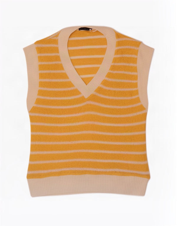 Zara Womens Vest Tank Top UK 14 Poliester cu dungi galbene medii