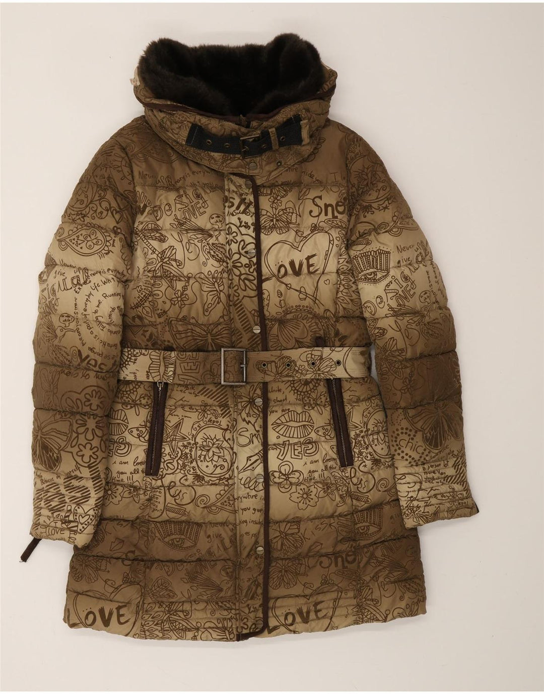 DESIGUAL Palton căptușit cu model abstract pentru femei EU 38 Maro mediu