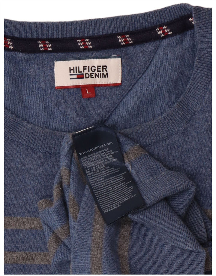 Pulover Tommy Hilfiger pentru bărbați, cu gât crew, bumbac mare cu dungi albastre