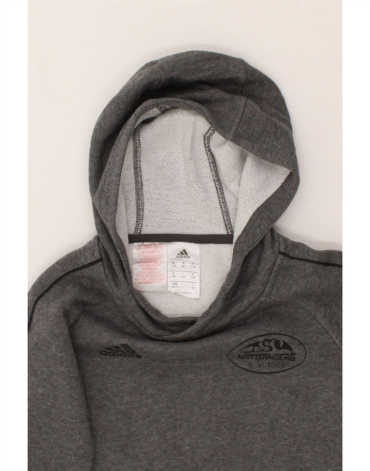 ADIDAS Boys Graphic Hoodie Jumper 7-8 Years Grey Vintage Adidas and Second-Hand Adidas from Messina Hembry 