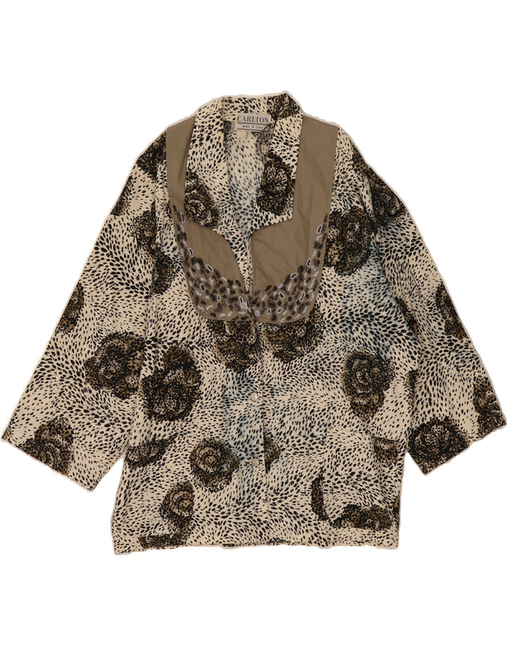 VINTAGE Womens 3 Button Blazer Jacket UK 18 XL Grey Animal Print Vintage Vintage and Second-Hand Vintage from Messina Hembry 