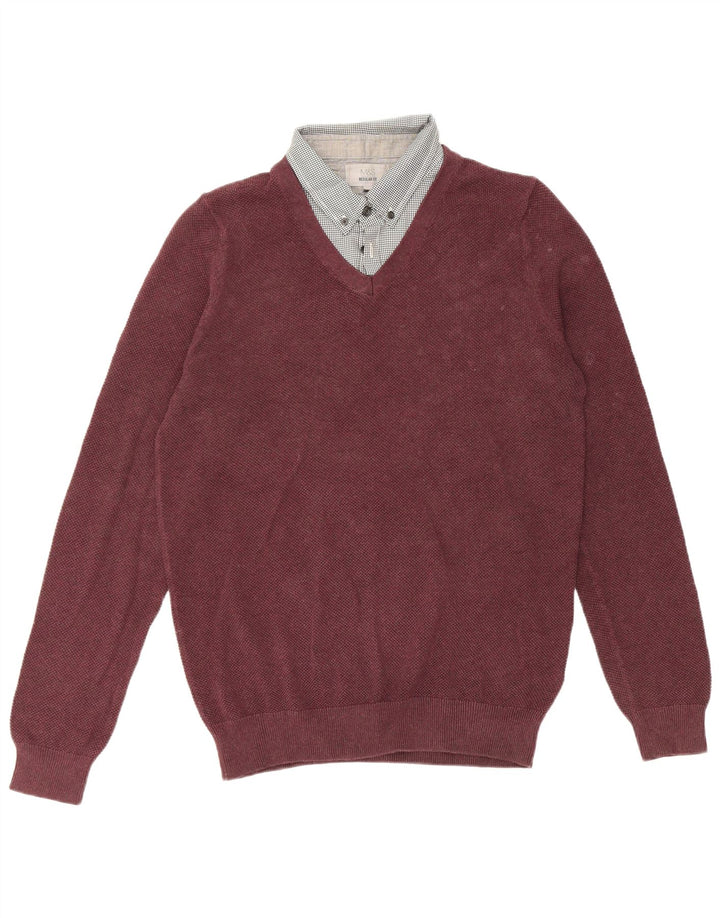 Pulover pentru bărbați Marks & Spencer, cu formă regulată, cu gât polo, mic, burgundă
