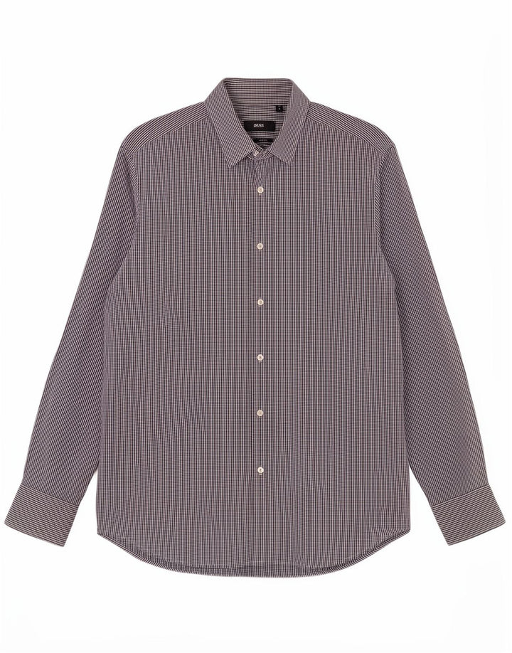 Hugo Boss Mens Regular Fit Shirt Size 41 16 Large Blue Gingham