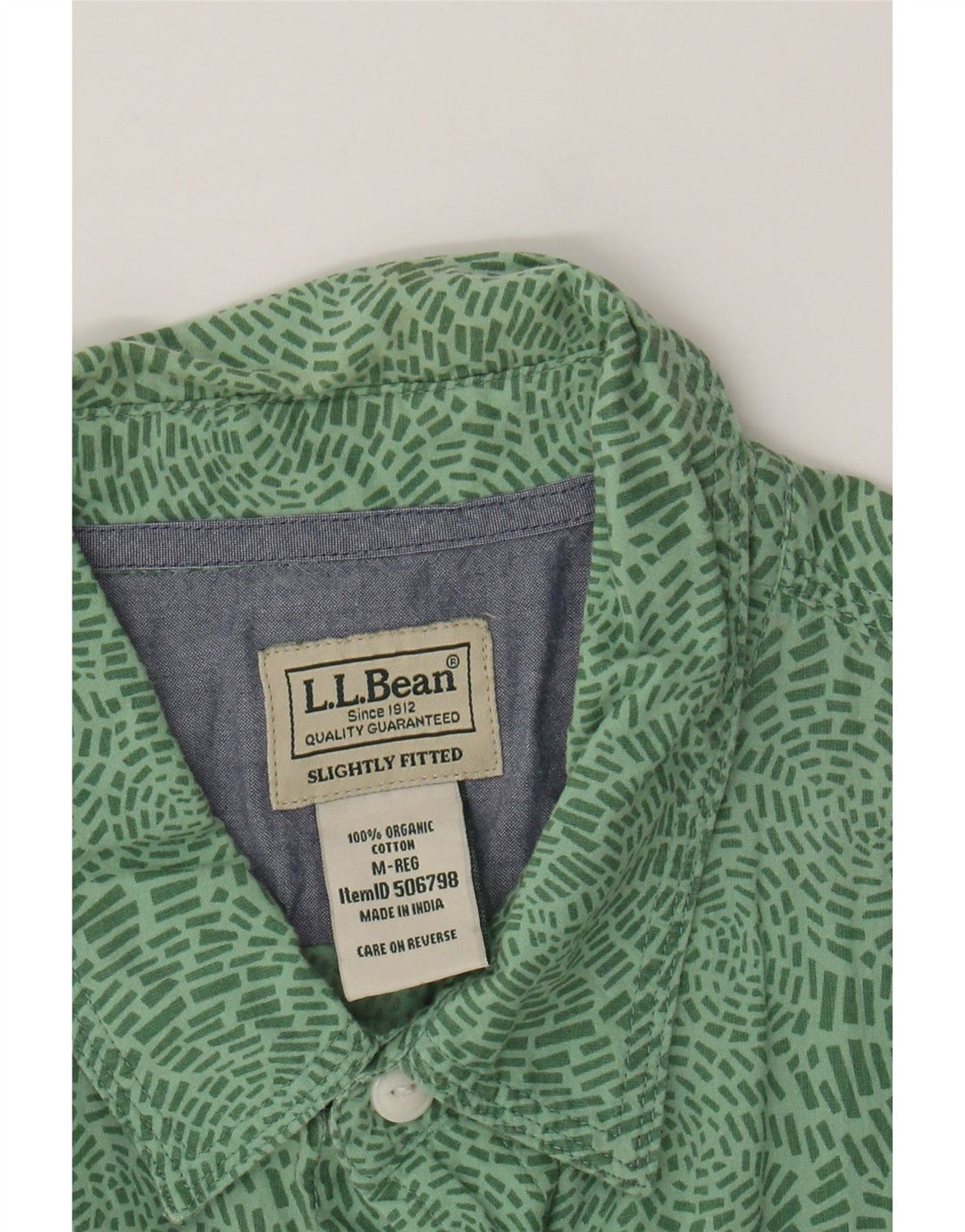 L.L.BEAN Mens Slightly Fitted Abstract Pattern Shirt Medium Green Vintage L.L.Bean and Second-Hand L.L.Bean from Messina Hembry 