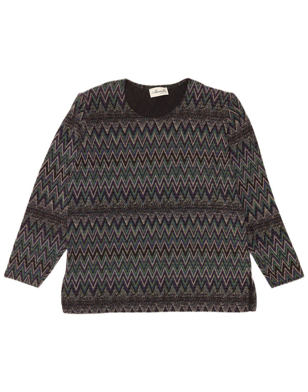 Bluză vintage cu mâneci lungi pentru femei UK 16 Chevron mare, multicolor