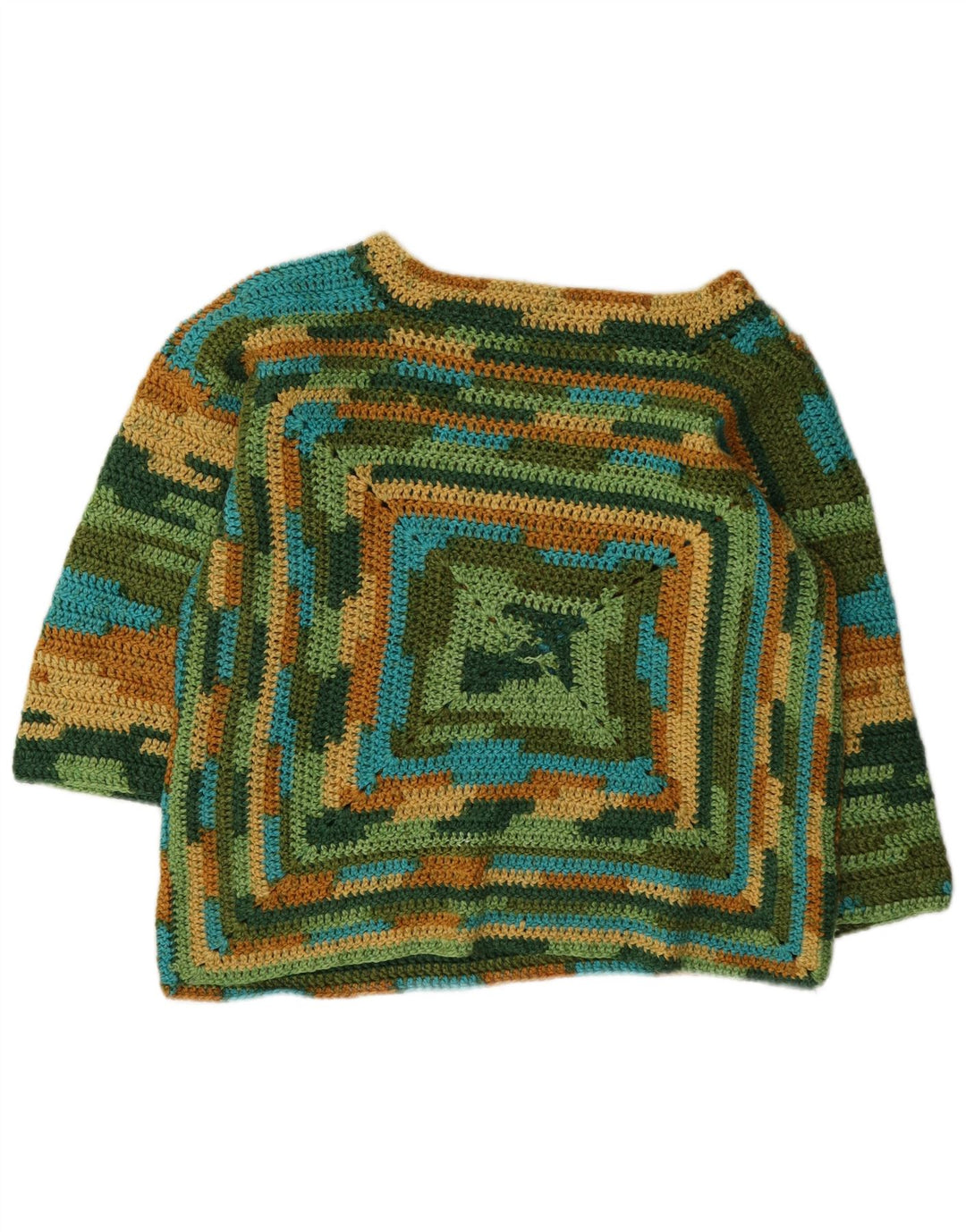 Pulover vintage pentru femei cu gât de barcă UK 14 Medium Multicolor