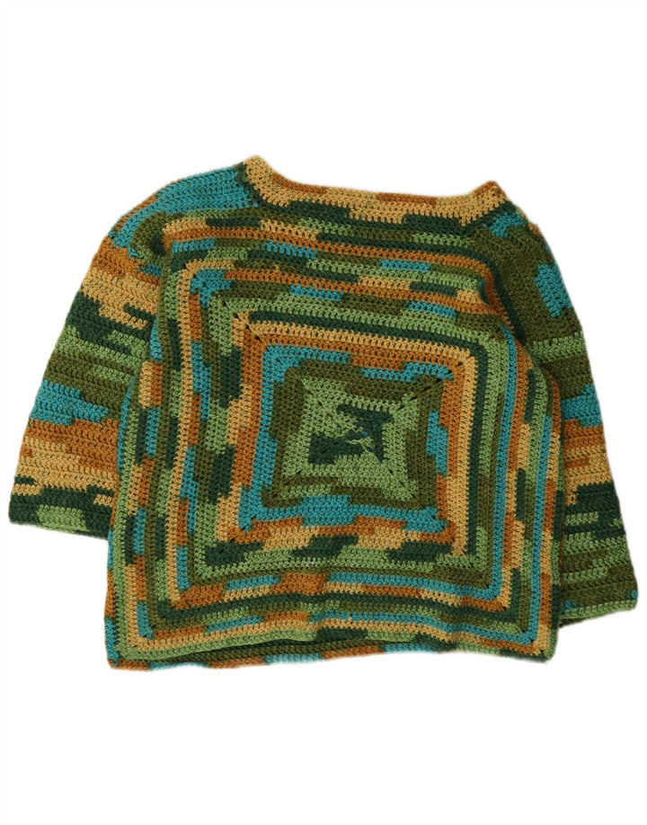 Pulover vintage pentru femei cu gât de barcă UK 14 Medium Multicolor