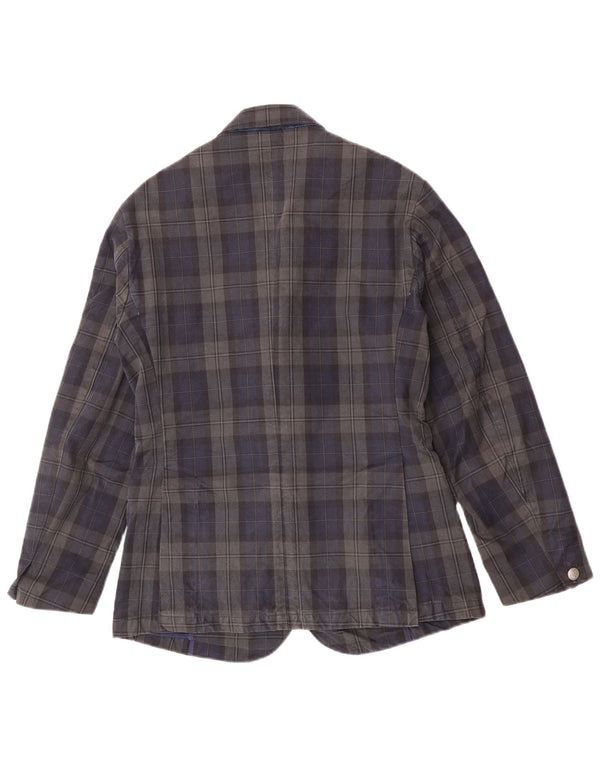 Sacou Jaggy pentru bărbați, cu 3 nasturi, IT 48, bumbac cu carouri, albastru bleumarin mediu