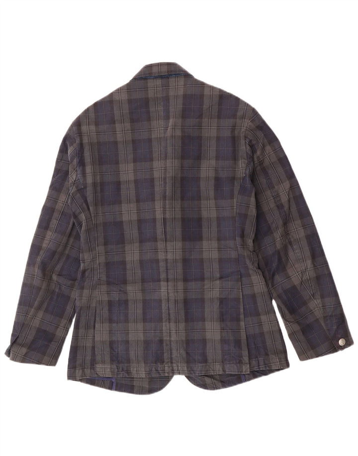 Sacou Jaggy pentru bărbați, cu 3 nasturi, IT 48, bumbac cu carouri, albastru bleumarin mediu