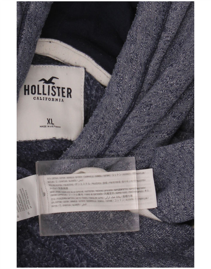 Pulover cu glugă cu grafică HOLLISTER pentru bărbați, XL, bumbac cu pete, albastru