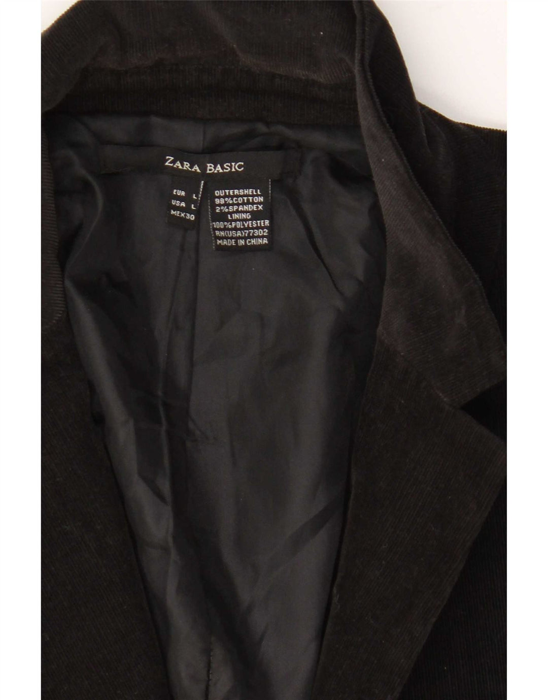Blazer pentru femei Zara, cu 1 nasture, din velur, UK 14, mare, negru, bumbac