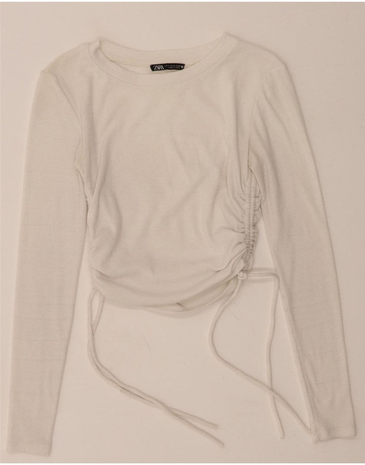 ZARA Womens Long Sleeve Blouse Top UK 8 Small Off White Polyester Vintage Zara and Second-Hand Zara from Messina Hembry 