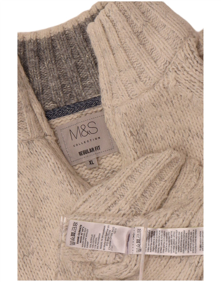 Pulover pentru bărbați Marks & Spencer, cu tăiere obișnuită, cu fermoar și gât, XL, bej cu pete