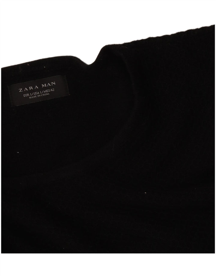 Pulover pentru bărbați Zara, cu gât crew, mare, negru