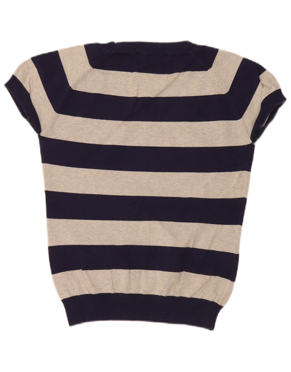 Pulover pentru femeie cu gât de barcă Zara UK 14 mare bleumarin cu dungi