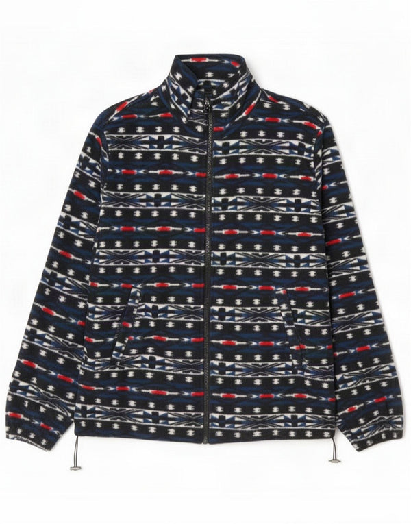Vintage Mens Fleece Jacket UK 40 Large Bleumarin Geometric Poliester