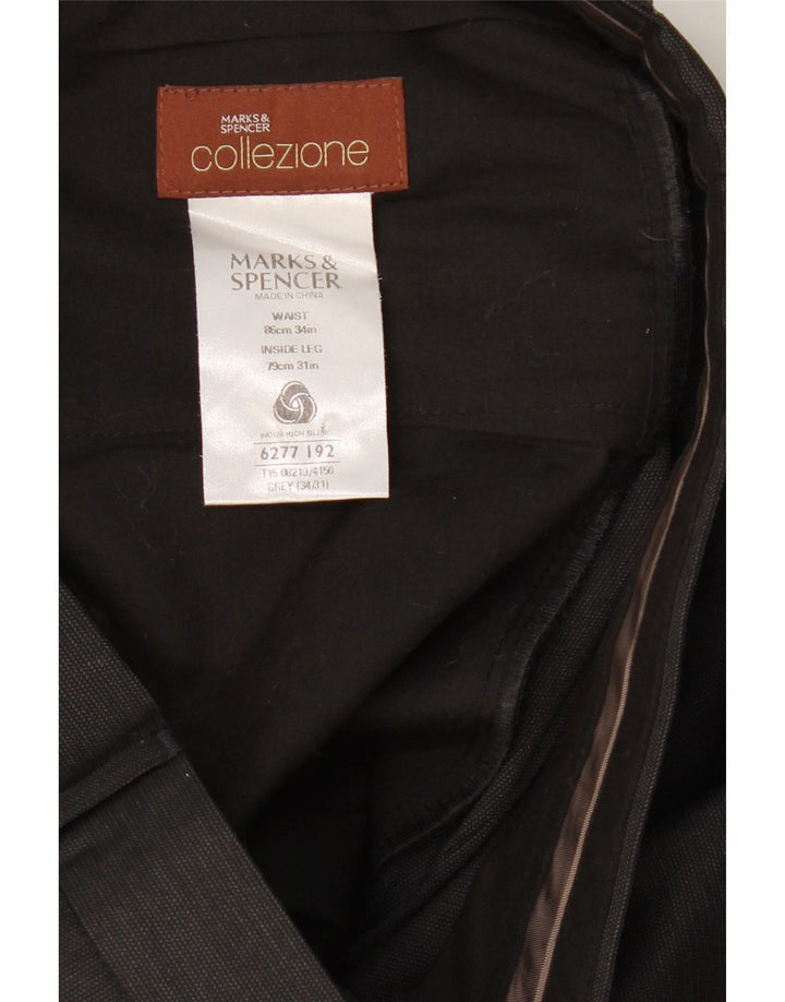MARKS & SPENCER Pantaloni de costum pentru bărbați L34 L31 Lână gri