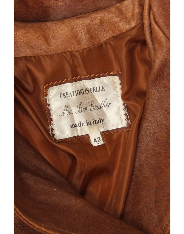 Palton din piele vintage pentru femeie cu piept dublu IT 42 din piele maro medie