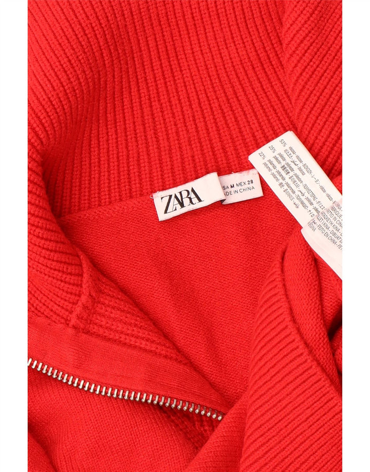 Pulover pentru femei ZARA Crop, cu fermoar și gât, UK 14, viscoză roșie medie