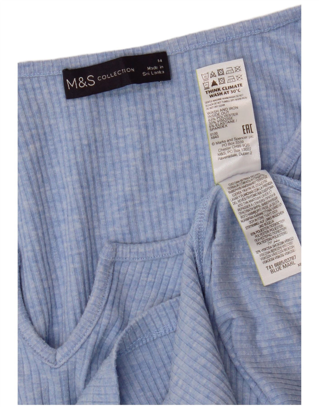 Top pentru femei Marks & Spencer cu mânecă lungă UK 14, mare, albastru, poliester