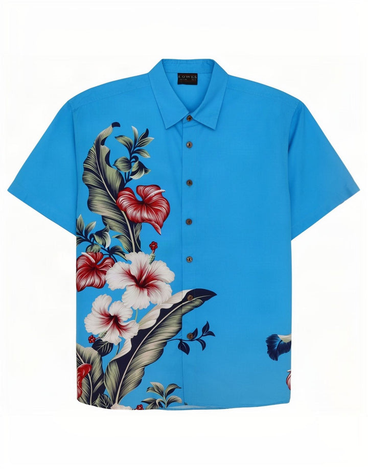 Cămașă cu mânecă scurtă Lowes pentru bărbați, 2XL, albastru, poliester, hawaian