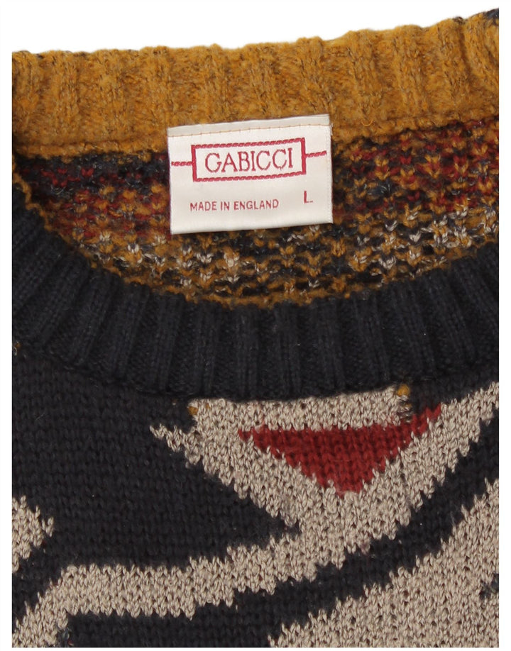 Pulover vintage pentru bărbați cu gâtul turnat, mare, multicolor, geometric