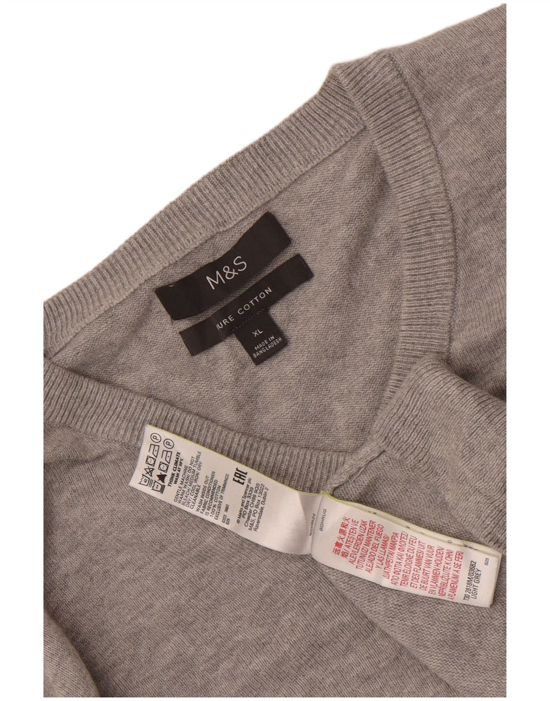 Pulover pentru bărbați Marks & Spencer, cu decolteu în V, XL, bumbac gri