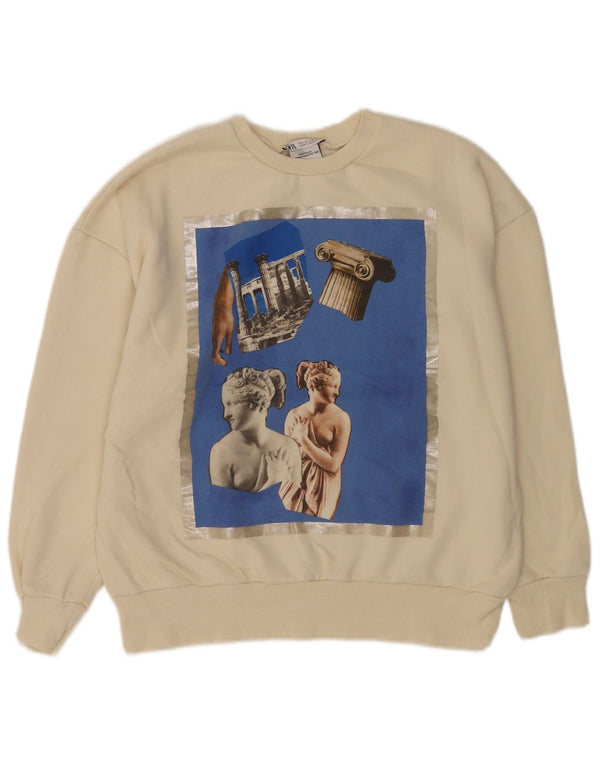 Pulover supradimensionat cu grafic pentru femei Zara UK 10 Small Off White