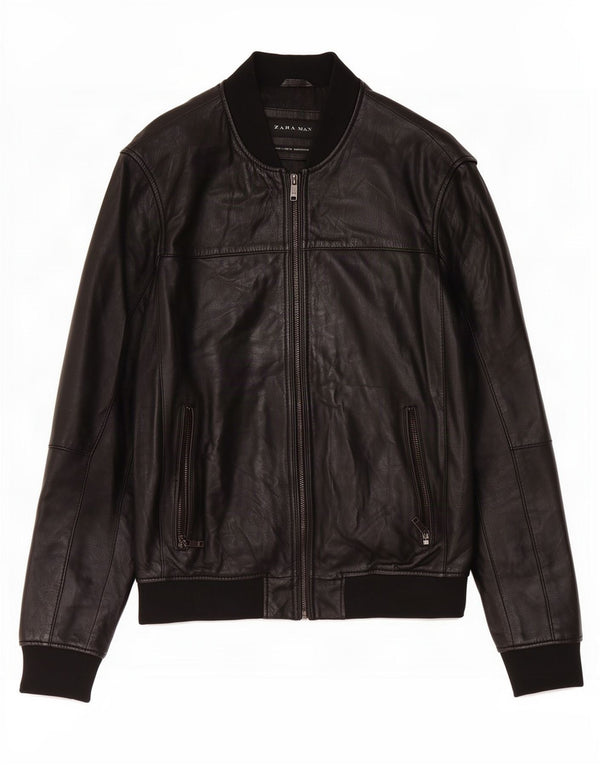 Jachetă din piele pentru bărbați Zara UK 40 Large Black
