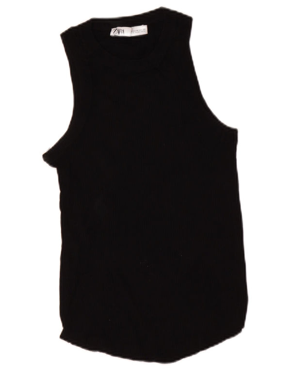 Vest Vest Top Femei Zara UK 12 Medium Black Viscose
