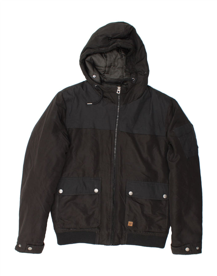 JACK & JONES Mens Hooded Bomber Jacket UK 40 Large Black Polyester Vintage Jack & Jones and Second-Hand Jack & Jones from Messina Hembry 