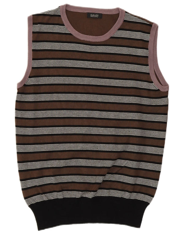 Gaudi Womens Vest Tank Top UK 12 Medium Brown Striped Viscose