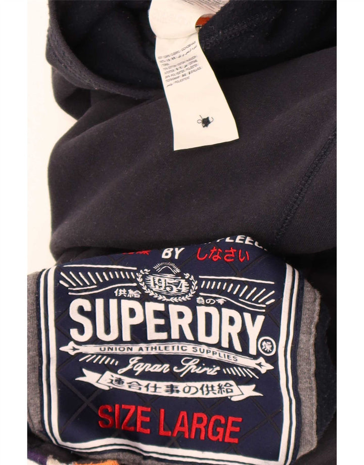 Pulover Superdry pentru bărbați, cu grafic, cu gât cu nasturi, bumbac mare, negru
