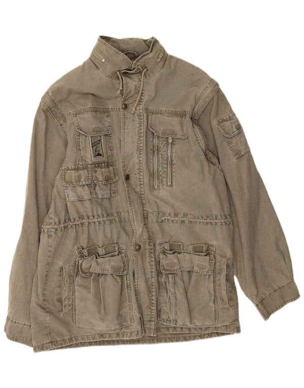 Jachetă cu glugă vintage pentru bărbați UK 44 2XL bumbac kaki