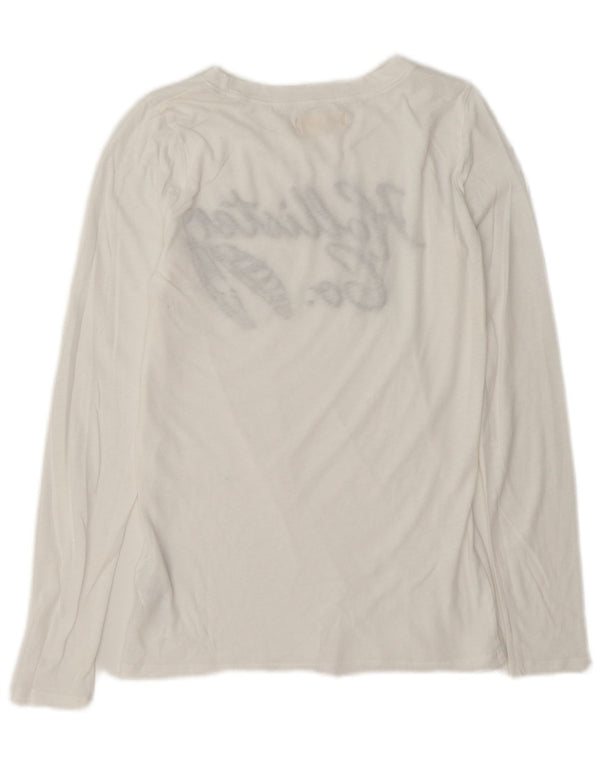 Top grafic Hollister pentru femei cu mânecă lungă UK 10, bumbac alb mic
