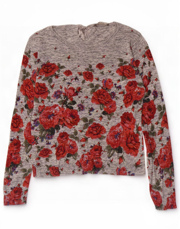 Pulover pentru femei Oasis, cu gât de barcă, UK 10, bumbac floral, gri mic