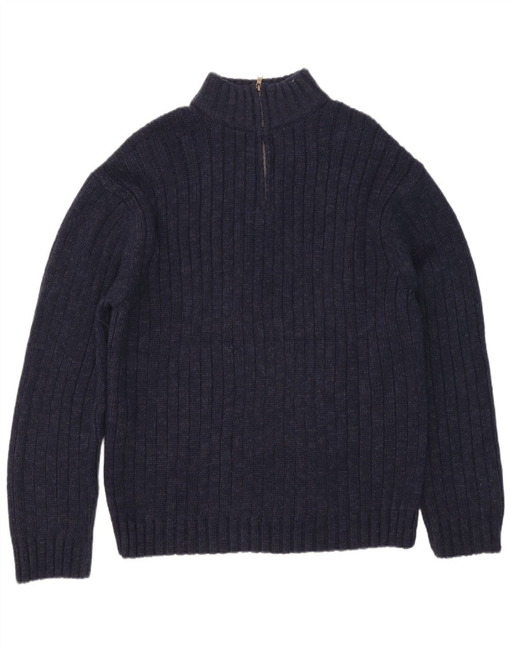 Pulover pentru bărbați Marks & Spencer, cu fermoar și gât, 2XL, acrilic, albastru bleumarin