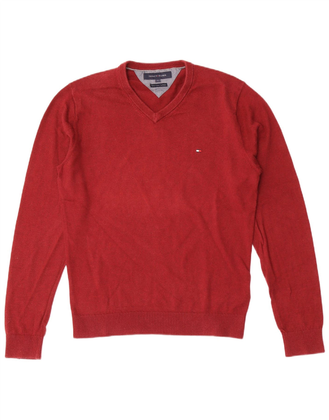 Pulover cu decolteu în V Tommy Hilfiger pentru bărbați, bumbac roșu mic