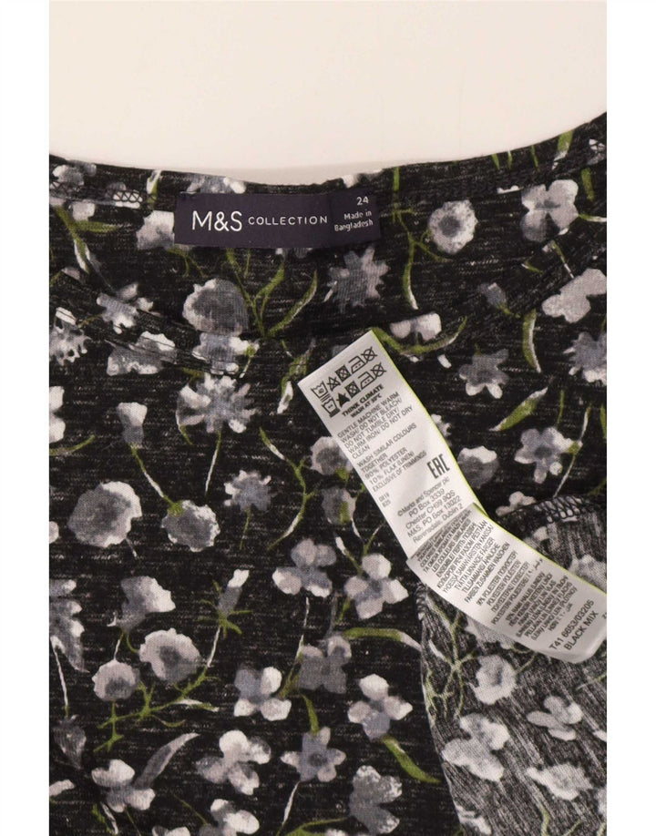 Marks & Spencer Top pentru femei cu mâneci 3/4 Marea Britanie 24 4XL Negru Floral Poliester