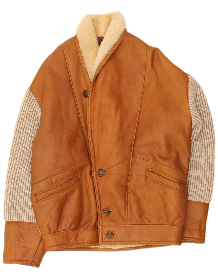 Jachetă vintage bărbătească din shearling IT 50 mare maro colorblock