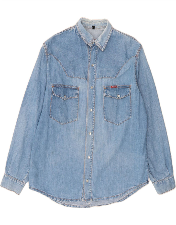 RIFLE Mens Denim Shirt Large Blue Cotton Vintage Rifle and Second-Hand Rifle from Messina Hembry 
